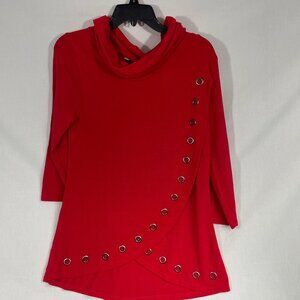 Multiples Women's Red Cowl Neck Sweater Blouse 3/4 Sleeve Size S